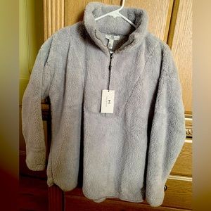 NET- Halston Half Zip Teddy Cozy Gray Sweater-Sz Med